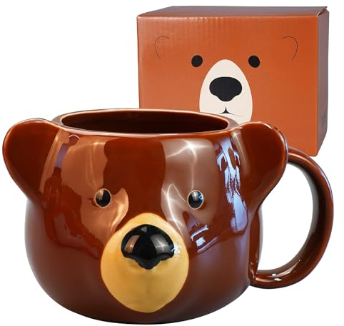 ToCooTo Bären-Tasse, 400 ml, Keramik-Kaffeetasse, 3D-Porzellan, Teetasse für Damen und Herren, Kawaii-Bär-Geschenke für Weihnachten, Einweihungsfeier, Geburtstag, Braun