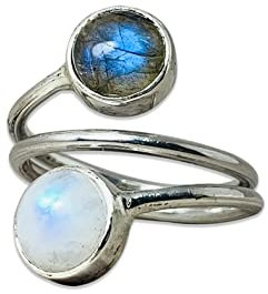 Labradorit Mondstein Ring – Damen ring aus 925 Silber – Handgemachter Statement Ring – Energieschmuck – Geschenk für spirituelle Frauen (58 (18.5))