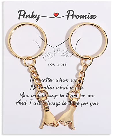 Pinky Promise Schlüsselanhänger für Paare, Valentinstagsgeschenke für Freundin, Freund, beste Freunde, Freundschafts-Schlüsselanhänger, 2 Stück, Gold und Gold, Small