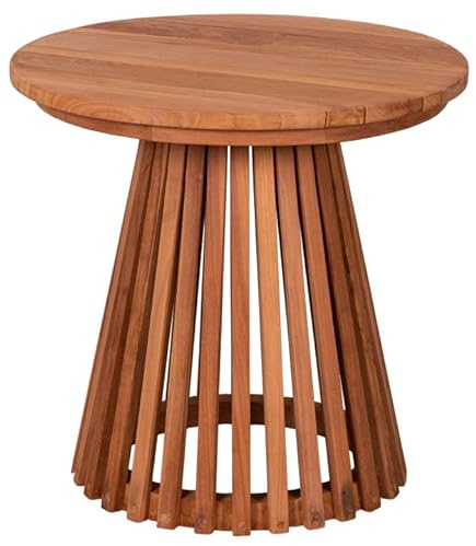 MR. DEKO® Beistelltisch Bolton Teakholz | rund Ø 50 x 50 cm (DxH) | Outdoormöbel in Lamellen Optik | stabil & klein für Balkon, Terrasse, Wintergarten, Garten