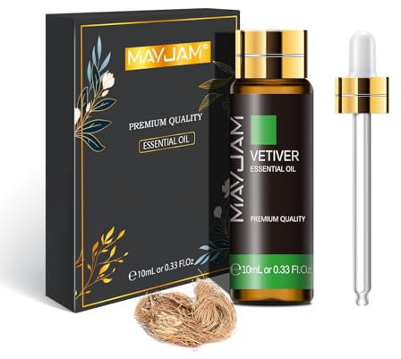 MAYJAM Olio Essenziale Di Vetiver 10ml, Olio Di Vetiver Per Diffusori, Umidificatori, Fai Da Te, Casa, Guardaroba