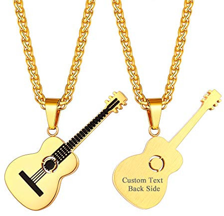 U7 Plektron Halter Anhänger für Frauen Gitarre Anhänger Halskette Plektrum Kette Gravur Name Kettenanhänger Pendant Necklace Goldkette Hip Hop Rock Musik Gitarrenanhänger Modeschmuck für Muttertag
