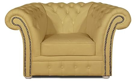 Chesterfield Sessel Winfield Basic Leder | Weiß | 2 bis 4 Wochen Lieferzeit (Elfenbein, 1-Sitzer)