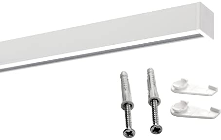 Deco-Raum Gardinenschiene auf Maß Aluminium Innenlauf eckig flach Deckenbefestigung Vorhangstange Flächenvorhang Schiene Innenlaufstange für Vorhänge mit Spannriegel weiss 100cm Square