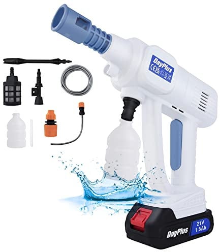 Akku-Jet-Waschmaschine Tragbarer Auto-Hochdruckreiniger, Akku-Hochdruckreiniger mit Wassertank zum Waschen von Autos, 21 V 1,5 Ah Akku und Ladegerät, 2,8-3 L/min, 6-In-1-Düse für Gartenfenster