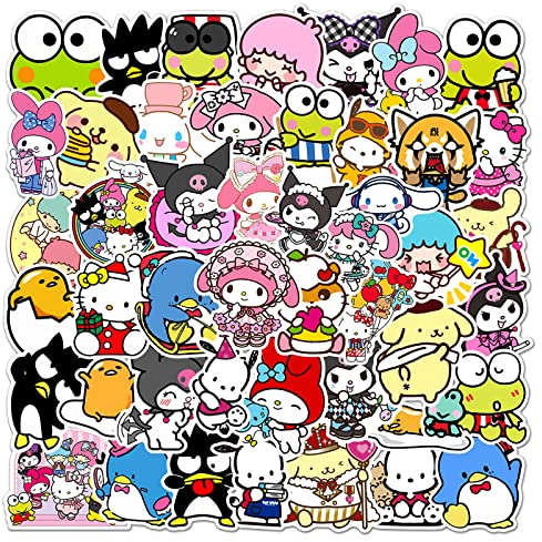 Anime Sanrio Sticker,50 Stück Wasserfeste Vinyl Aufkleber Set Mit Kawaii Hello Kitty/Kuromi/My Melody Stickers Graffiti Aufkleber für Skateboard Laptop Koffer Helm Motorrad Auto Fahrrad Handy