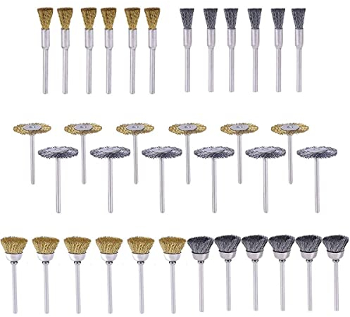 Gasea 36PCS Mini Brass Steel Wire Brush Set Polishing Grinder Wheel Power Rotary Tools for Rust Removal, Abrasive