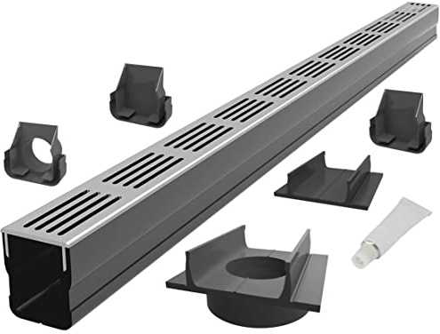 S-lon Design Entwässerungsrinne Set 2.00 m | Aluminium Grau | Typ 65x60 (Slimline Entwässerungsrinnen)