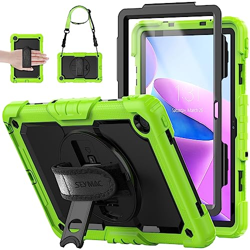 SEYMAC Funda para Lenovo Tab M10 Plus 3.ª generación 10,6 Pulgadas 2022, Carcasa Rugosa con Soporte Giratorio de 360°, Protector de Pantalla/Correa de Hombro,TB-125F/TB-128F, Verde
