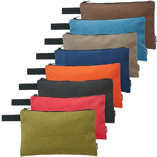 KOYYTO 8 Pack Samll Canvas Tool Pouch with Zipper,Upgrade 16 oz Heavy Duty Tool Bag,Multipurpose Organizer Utility Tool Bag,for Tools,Office Supplies,Cosmetics,Stationary,Gifts