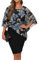 QIXING Womens Summer Casual Dress Loose Batwing Sleeve Crew Neck Chiffon Cape Elegant Midi Cocktail Pencil Dresses for Women UK for Funeral Party Wedding (FP Blue Flower-Black, XXL)
