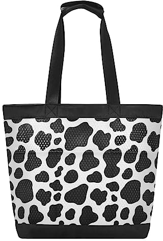 YOUJUNER Damen Strandtasche Weißer schwarzer Kuhfleck Groß Badetasche Reisetasche Strand Tote Bag Beach Bags Handtasch Shopper Tasche