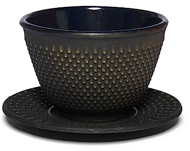 Maoci Gusseisen Teecup/Teeschale/Teetasse Arare schwarz-gold mit Unterteller