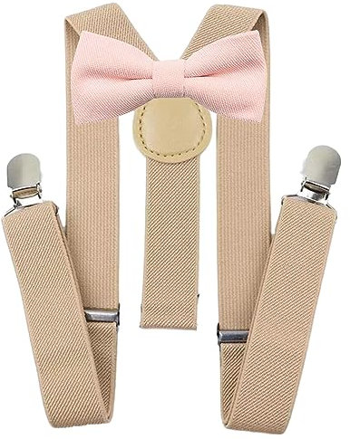 Set mit Fliege und Hosenträgern aus Baumwollmischgewebe für Kinder und Jungen, rosa - soft pink, Bow Tie: Length 10cm, width 5cm
