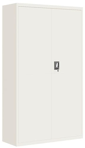 vidaXL Aktenschrank, Büroschrank mit 4 Einlegeböden, Abschließbar Metallschrank Schrank mit Türen, Aufbewahrungsschrank Büromöbel, Weiß Stahl