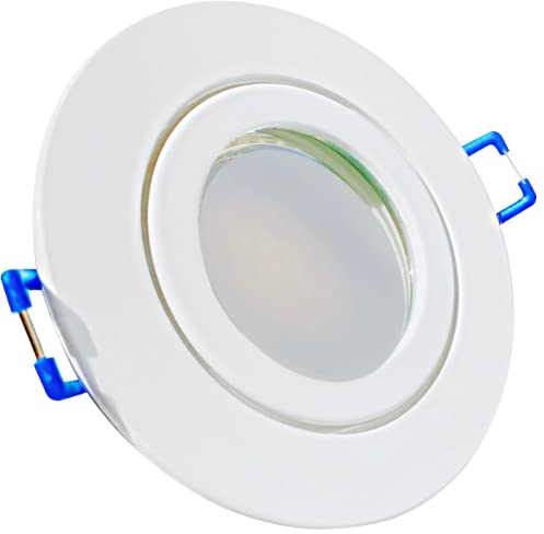 Rolux Flacher LED Bad Einbaustrahler IP44 Aqua 230V SMD 7W mit Milchglas Weiß 2 Stück Deckenleuchten 3000K Warmweiß, Feuchtraum Dusche