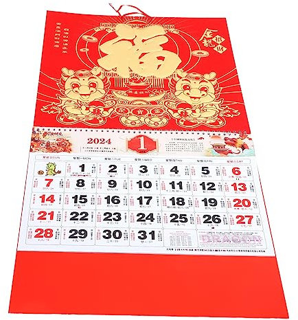 ABOOFAN Wandkalender Traditioneller Chinesischer Kalender Jahr Des Drachen Hängender Terminkalender Mit Lunar-daten Und Goldfolie-fu-design Für Zuhause Büro
