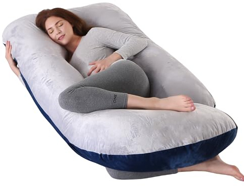 ALLOPERA Pregnancy Pillow, Full Body Maternity Pillow 57 inch, with Removable Washable Cover - Sleep Support for Legs, Back, Neck, Shoulder, HIPS, Belly, Velvet Cover-Grey-Dark Blue