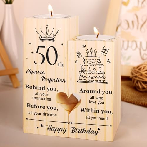 50th Birthday Gifts for Women Men - Candlestick, 50 Years Old Gift for Her Mum Dad from Daughter Son, Happy Birthday Presents for Grandma Wife Husband Friends Him Candle Holder