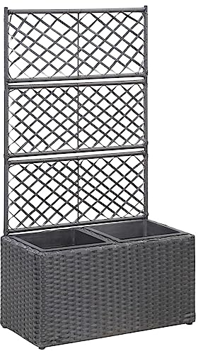 BAZZI Blumenkasten Rankgitter Hochbeet mit Rankgitter Pflanzkübel mit Spalier Gartenspalier Blumentopf aus Polyrattan -Schwarz-58 x 30 x 107 cm