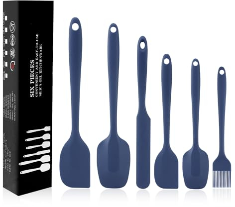 Spatulas Set of 6, Food Grade Silicone Spatulas, Rubber Spatulas Heat Resistant, Stainless Steel Core, Kitchen Utensils Nonstick for Cooking, Baking and Mixing, Pure Dark Blue