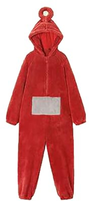 YEBIRAL Teletubbies Kostüm Erwachsene Pyjama Damen Herren Onesie Fasching One Piece Kostüm Cosplay Homewear Kuschel Schlafanzug Jumpsuit mit Kapuze Party Nachtwäsche Langarm Tierkostüm Overall
