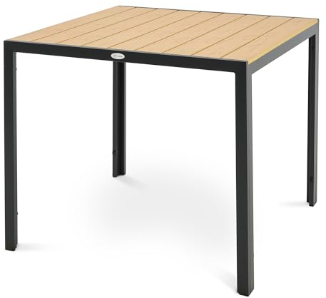 di volio Gartentisch Pesaro - mit Verstellbarer Beinhöhe, 90x90 cm, Gartentisch - wetterfest & langlebig, aus Aluminium, Holzoptik (Beige)