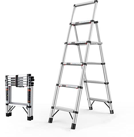 3,47 ft/1,06 m 5,44 ft/1,66 m Teleskopleiter, tragbares Aluminium, maximale Belastung 150 kg/330 lb, verstellbare Stufen, Loft-Verlängerungsleiter für Heimwerker, Mehrzweck (Größe: 5 Stufen, Farbe: