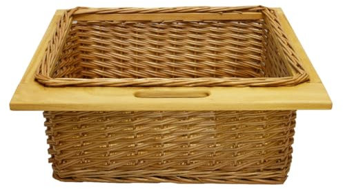 Ausziehbare Weidenkörbe Küche Rattan 600mm Küchenkörbe Aufbewahrung Lagerung Speisekammer Unterschrank & Läufer Buche massiv 60cm Landhausstil 100% handgefertigt Befestigungssatz inklusive - Braun
