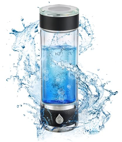 Hydrohealth Hydrogen Water Bottle Generator, Portable and Rechargeable Hydro Health Hydrogen Water Bottle Glass with SPE Pem Technology Water Ionizer,3 Min 4100 PPB Pure Hydrogen Rich Concentration