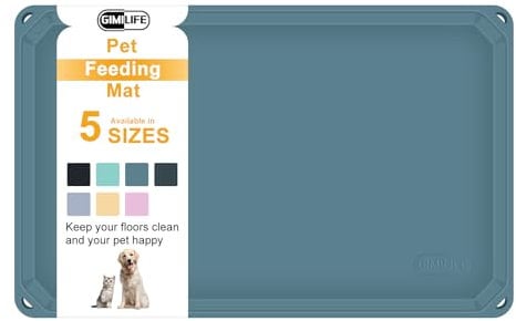 Gimilife Silicone Dog Cat Food Mat, Non-Slip Pet Placemat with High Lips, Ideal for Messy Drinkers, Available in Navy and Kiwi, Perfect for Dogs and Cats