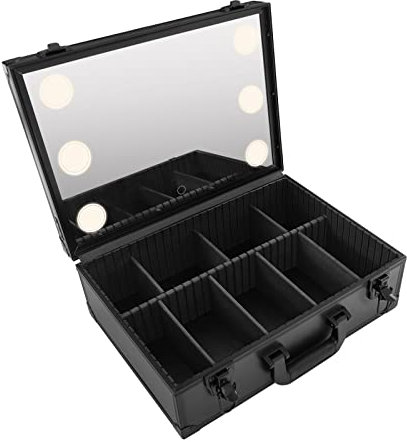 Kosmetikkoffer mit LED Spiegel Makeup Künstler Organizer Schminkkoffer, Kosmetiktasche 9 Fächern Make-Up Organizer 42*30*15cm Hautpflegeprodukten Schmuck Tasche Tragbarer Reise Kosmetiktasche Kit, Sch