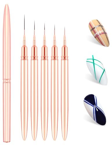 LEDSUUEI Nagel Pinsel Set — 5 StüCk Feine Pinsel Nagel Art Liner Pinsel,Professional Nailart Pinsel Fineliner,Pinsel FüR GelnäGel, Nageldesign Pinsel FüR AcrylfingernäGel 7/9/12/120/25 mm
