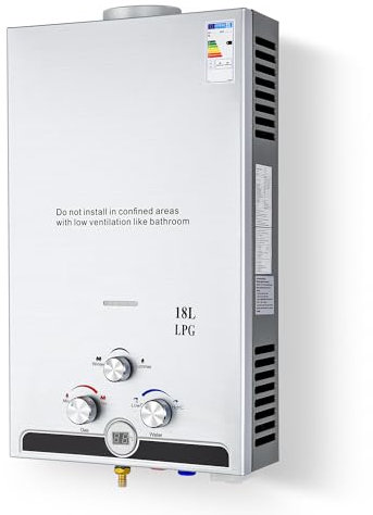 CO-Z 18L LPG Water Heater With Winter & Summer Modes - Stainless Steel Tankless With LED Display for Outdoor, Camping, Trip [Energy Class A]
