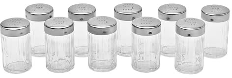 10, Salzstreuer, Gastro, 50 ml, Glas, rund, mit Edelstahl-Deckel, im Set, Qualitätsprodukt, für Gastronomie und Haushalt - Streuer im 4 x 7 cm Format - mediatrades
