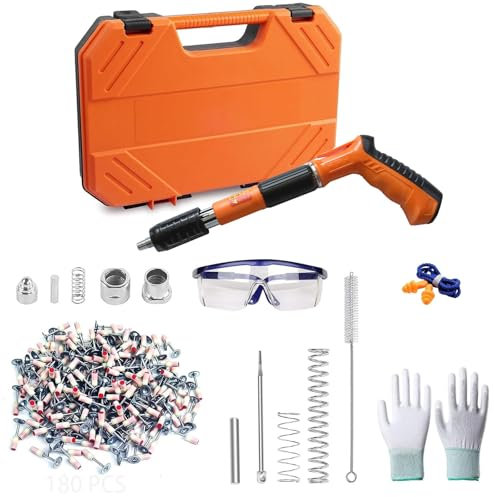 Yavinane Pistola Sparachiodi Manuale con 5 Livelli di Potenza Regolabili, Strumento di Fissaggio Portatile con 180 Chiodi Rotondi per Soffitti, Tubi, Installazioni (Orange)