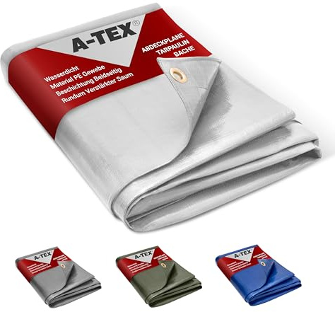 A-TEX® Abdeckplane 260g/m² (Weiß, 4 x 8 m) | Verschiedene Stärken, Größen und Farben wählbar | Plane mit Ösen | Gewebeplane Gartenplane BAU Zelt Holzplane | wasserdicht | reißfest | UV-stabilisiert