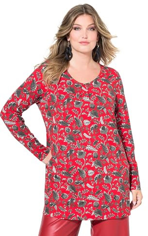 MIAMODA Damen große Größen Übergrößen Plus Size T-Shirt, A-Linie, florales Muster, Langarm schwarz 50 836712100-50
