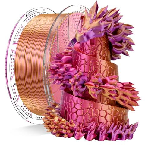 Conjure Seide PLA Filamento 1,75 mm Rot-Gold-Lila 1 kg per Stampante 3D | Filamento Seta Tricolore con Aspetto Setoso, Cambio Colore Secondo Dopo Angolo di Visione, Rot-Gold-Lila, 1 kg