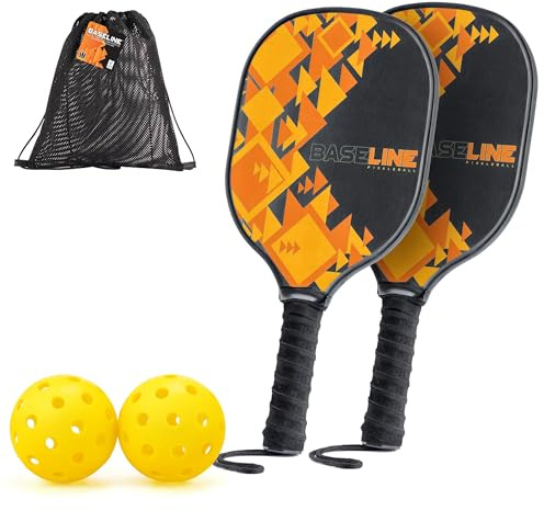 Baseline Orange Pickleball Set, Wooden Pickleball Set, Pickleball Bats, 2 Pickleball Paddles with Pickleball Balls, Indoor & Outdoor Use