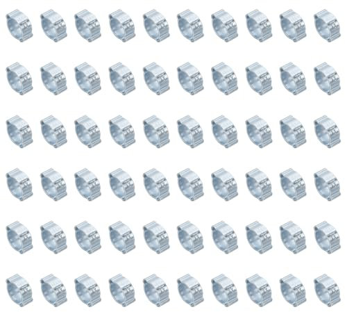 PATIKIL 60 Pack 11-13mm Double Ear Hose Clamp, Galvanized Steel O Clip Crimp Rings for Fuel Petrol Pipe Tube Fitting Connections, Silver Tone