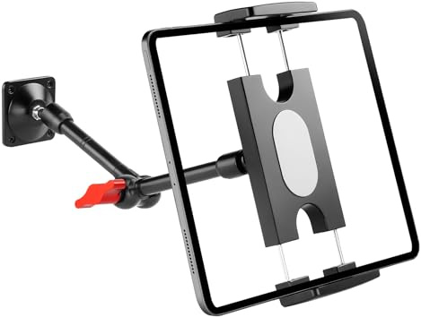 Tablet Wandhalterung,einem Klick gelöst und verriegelt iPad Wandhalterung,mit 360° drehbarer Basis und Verstellbarer klappbarer Arm,tablet halterung wand für iPad Pro/Air/Mini,Fire hd,4.7-13“ Gerät