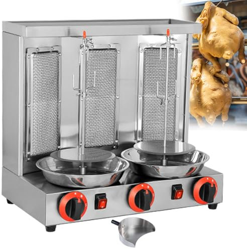 GESAIDES Machine à Kebab Shawarma Doner, Gril Vertical à Gaz pour Kebab, Gyro, avec 3 Brûleurs, Corps en Acier Inoxydable, pour Restaurant, Dîner, Cuisine à Domicile