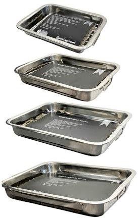 Buckingham Stainless Steel Roasting & Baking Pan Tray Set with Handles Heavy Duty Sturdy Removable Grill Set of 4 Compatible with All Hob Types Except Induction