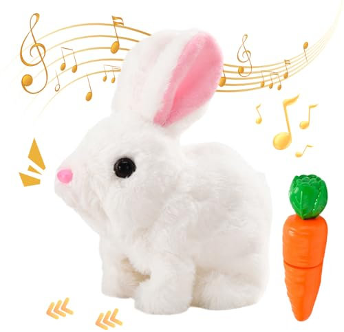 Toerjii Interaktives Kaninchen Spielzeug,Ostergeschenke Kinder,Hüpfendes Kaninchen,Hasen Kuscheltiere Klein Können Gehen und Sprechen,Ostern Geburtstagsgeschenk (Weiß)