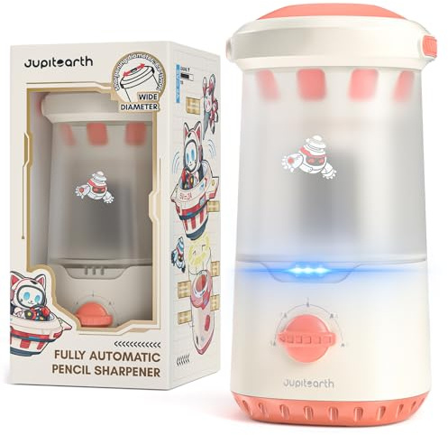 JUPITEARTH Sacapuntas eléctrico para niños, manos libres, recargable, entrada y salida automática, sacapuntas totalmente automático, se adapta a lápices de colores de 6,9 a 11 mm, n.º 2 para aula