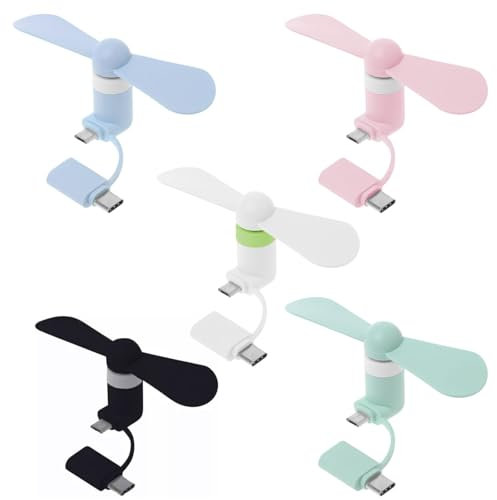 2 en 1 Mini Ventilador USB,Ventiladores de Teléfono Mini USB,5 PCS Ventiladores Portátiles,Pequeño y Silencioso,para Teléfono Type-C y Android