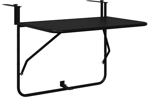 vidaXL Table Suspendue de Balcon Noir 60 x 39 x 65 cm Acier, Table de Jardin Adjustable, Pliable, Surface Robuste, mobilier Moderne pour Patio, Balcon