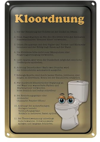 Kloordnung Blechschild | Lustige Toilettenregeln | Retro Deko | 30 cm x 40 cm