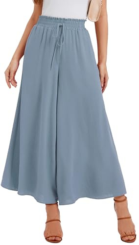 WUWUSKY Sommerhose Damen Leicht Lässige Palazzo Hose Elegant High Waist Baggy Freizeithose mit 2 Taschen